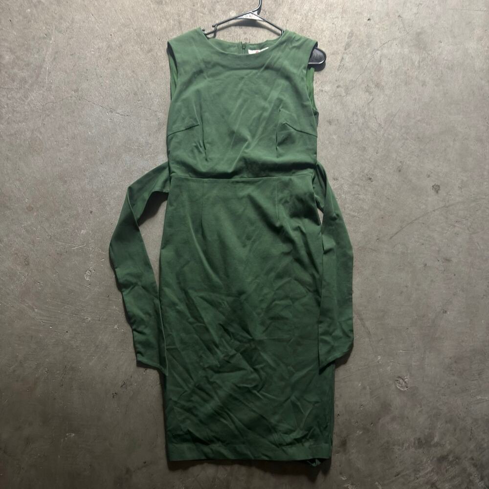 Boden Green Sleeveless Dress Size 8R Belted Tie Round